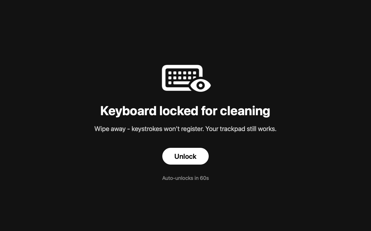 Keyboard locked for cleaning overlay